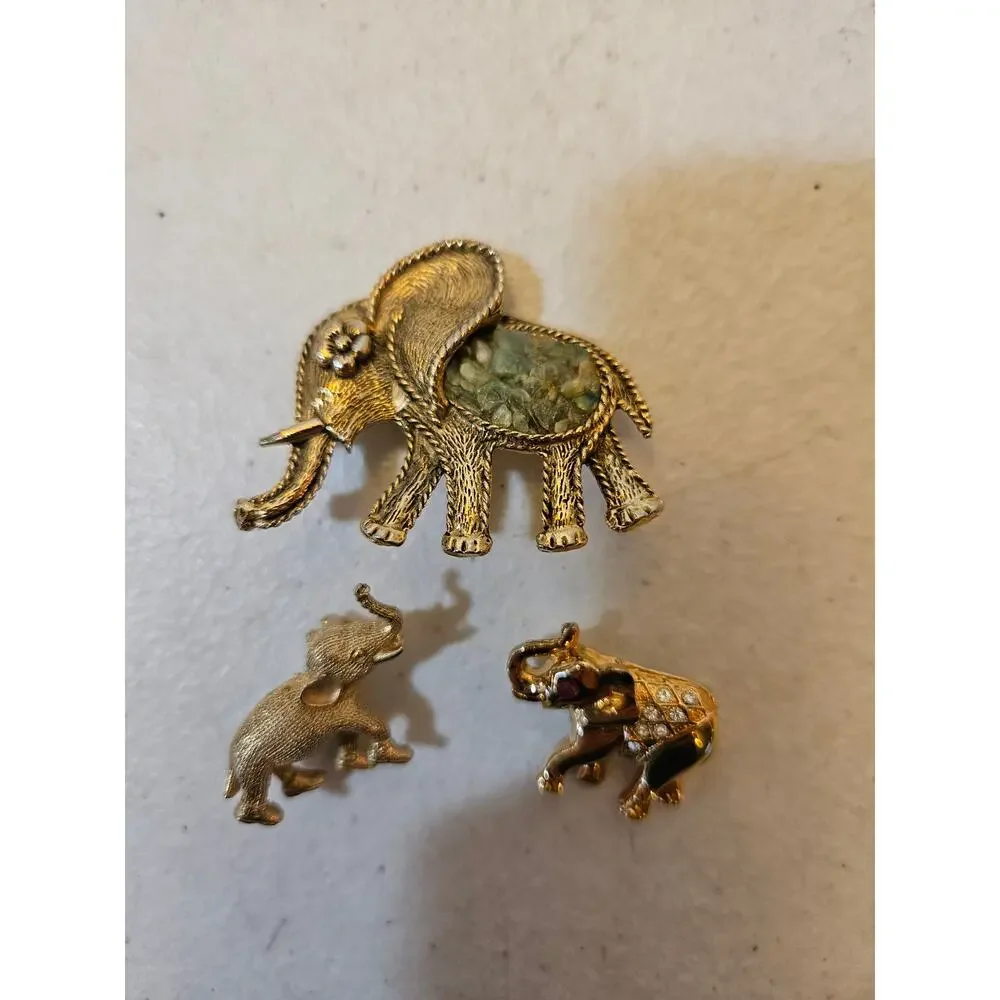 Lot of 3 Vintage Elephant Brooch Pin